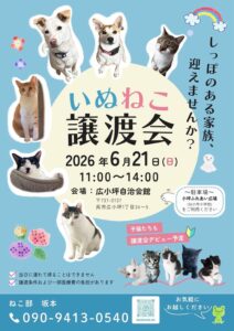 2026年6月21日（日）いぬねこ譲渡会 @ 呉市広小坪自治会館
